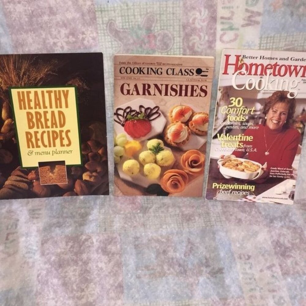 3 pc Vintage Recipe Cookbooks Healthy Bread Hometown Cooking Class Garnishes